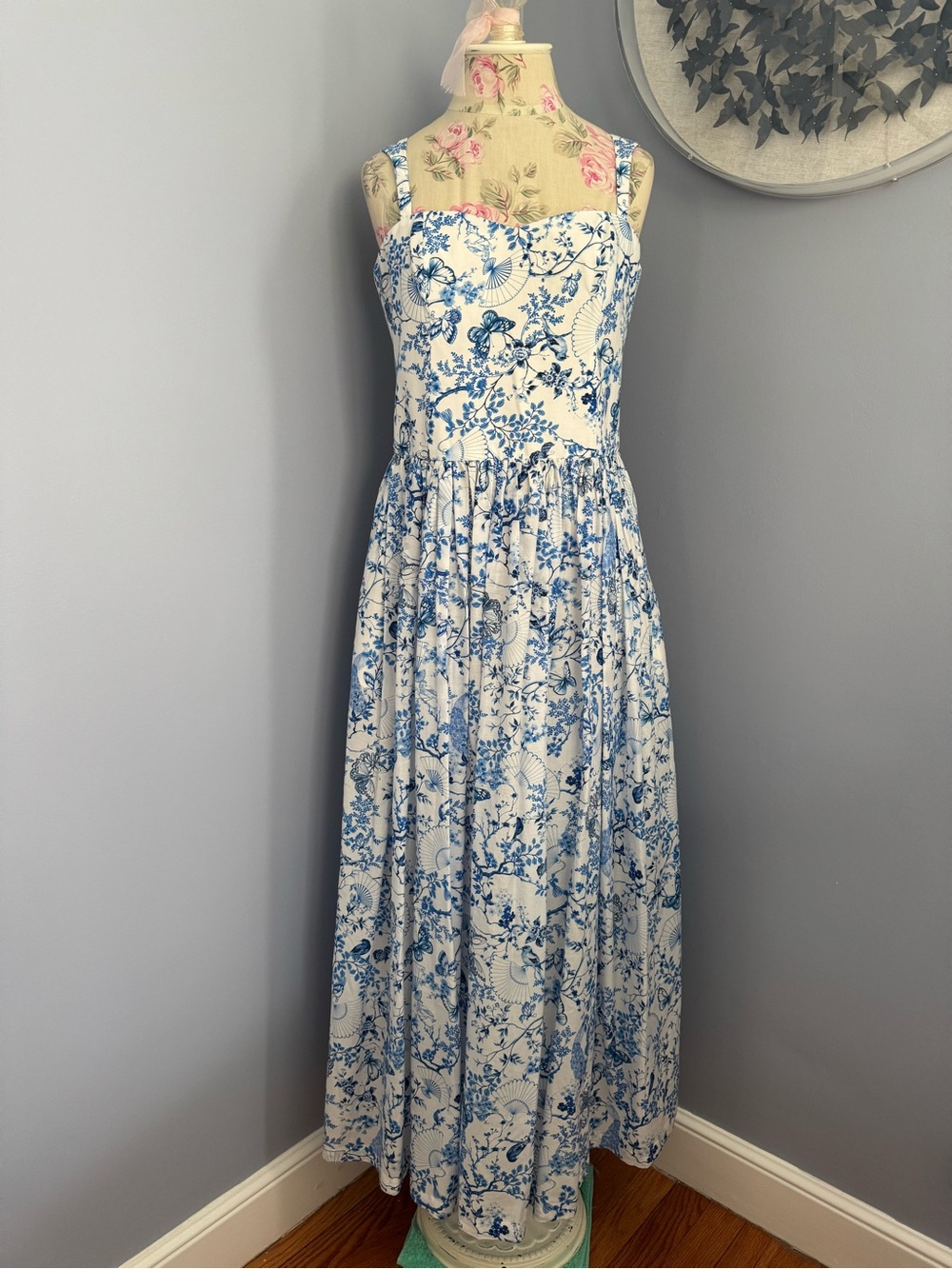 Aqua Blu Blue & White Floral Maxi Dress